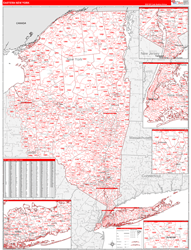 New York Eastern Wall Map Red Line Style 2024