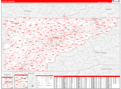 Tennessee Eastern Wall Map Red Line Style 2024