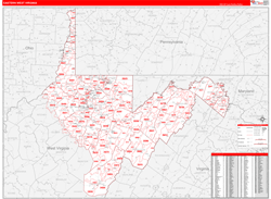 West Virginia Eastern Wall Map Red Line Style 2024