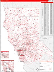 California Northern Wall Map Red Line Style 2024