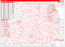 Illinois Northern Wall Map Red Line Style 2024