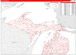 Michigan Northern Wall Map Red Line Style 2024