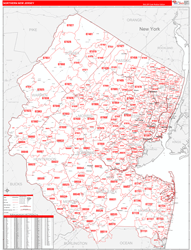 New Jersey Northern Wall Map Red Line Style 2024