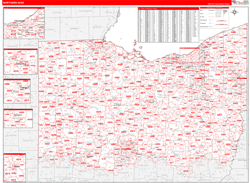 Ohio Northern Wall Map Red Line Style 2024