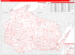 Wisconsin Northern Wall Map Red Line Style 2024