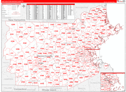 Massachusetts North Eastern Wall Map Red Line Style 2024