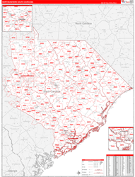 South Carolina North Eastern Wall Map Red Line Style 2024