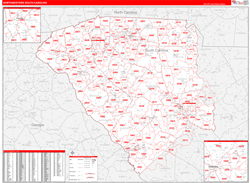 South Carolina North Western Wall Map Red Line Style 2024