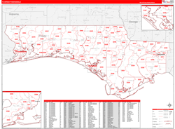 Florida Panhandle Wall Map Red Line Style 2024