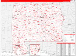 Alabama Southern Wall Map Red Line Style 2024