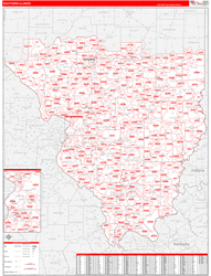 Illinois Southern Wall Map Red Line Style 2024