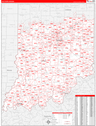 Indiana Southern Wall Map Red Line Style 2024