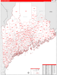 Maine Southern Wall Map Red Line Style 2024