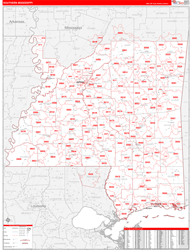 Mississippi Southern Wall Map Red Line Style 2024