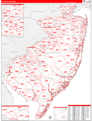 New Jersey Southern Wall Map Red Line Style 2024