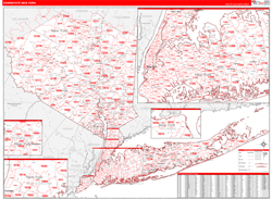 New York Southern Wall Map Red Line Style 2024