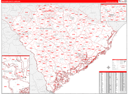 South Carolina Southern Wall Map Red Line Style 2024
