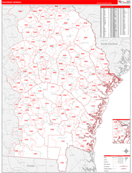 Georgia South Eastern Wall Map Red Line Style 2024