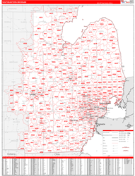 Michigan South Eastern Wall Map Red Line Style 2024