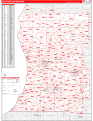 Michigan South Western Wall Map Red Line Style 2024