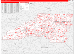 North Carolina Western Wall Map Red Line Style 2024