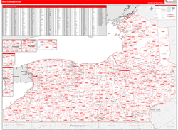 New York Western Wall Map Red Line Style 2024