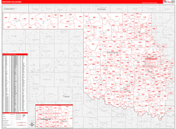Oklahoma Western Wall Map Red Line Style 2024