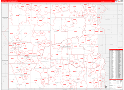 South Dakota Western Wall Map Red Line Style 2024