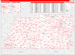Tennessee Western Wall Map Red Line Style 2024