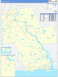 Middlesex County, CT Wall Map Basic Style