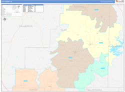 Clay County, AL Wall Map Color Cast Style