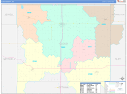 Cloud County, KS Wall Map Color Cast Style