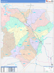 Cobb County, GA Wall Map Color Cast Style