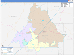 Conecuh County, AL Wall Map Color Cast Style