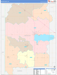 Mercer County, OH Wall Map Color Cast Style