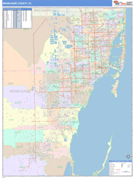 Miami-Dade County, FL Wall Map Color Cast Style