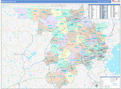 Middlesex County, MA Wall Map Color Cast Style