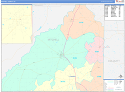 Mitchell County, GA Wall Map Color Cast Style