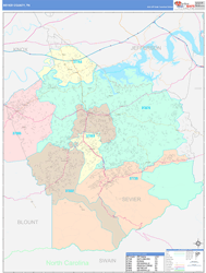 Sevier County Zip Code Map Sevier County, Tn Zip Code Wall Map - Color Cast