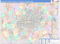 Dallas-Fort Worth-Arlington Metro Area Wall Map Color Cast Style