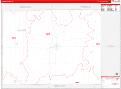 Clarke County, IA Wall Map Red Line Style