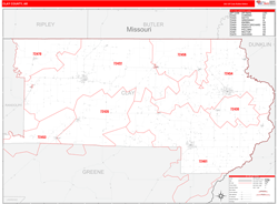 Clay County, AR Wall Map Red Line Style