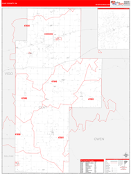 Clay County, IN Wall Map Red Line Style