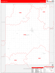 Clay County, KS Wall Map Red Line Style