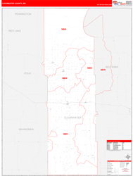 Clearwater County, MN Wall Map Red Line Style