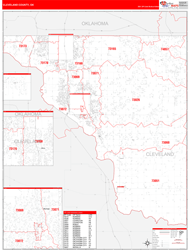 Cleveland County, OK Wall Map Red Line Style