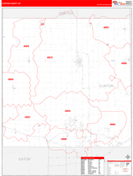 Clinton County, MI Wall Map Red Line Style