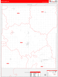 Coffey County, KS Wall Map Red Line Style