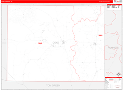 Coke County, TX Wall Map Red Line Style