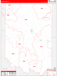 Coleman County, TX Wall Map Red Line Style